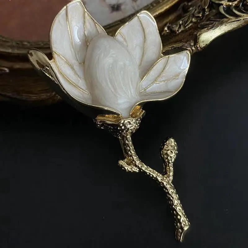 Women's Exaggerated Court Style White Magnolia Brooch sold by FloralTrip product image thumbnail 2
