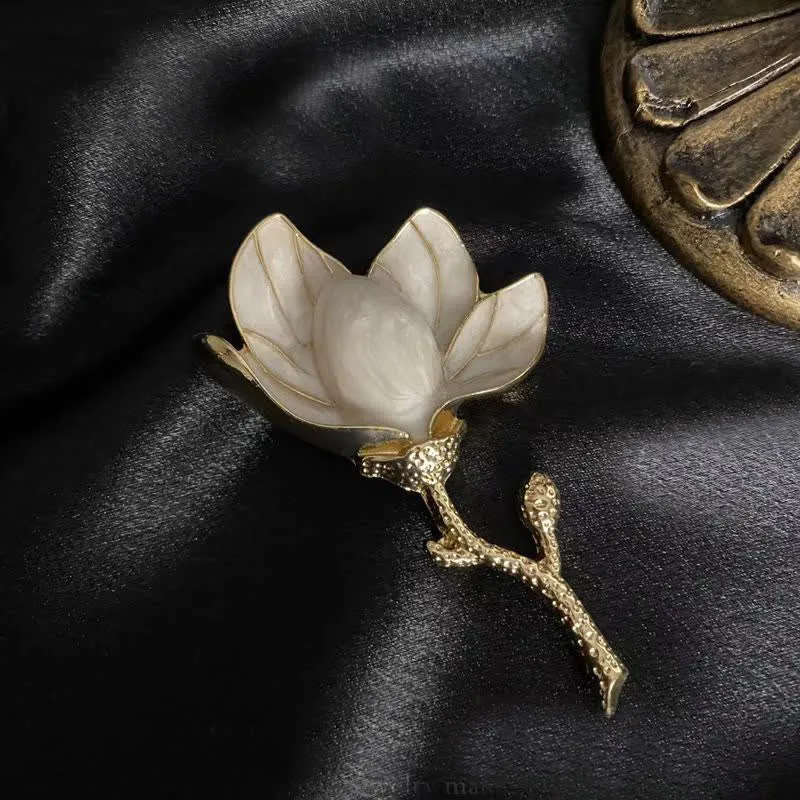 Women's Exaggerated Court Style White Magnolia Brooch sold by FloralTrip