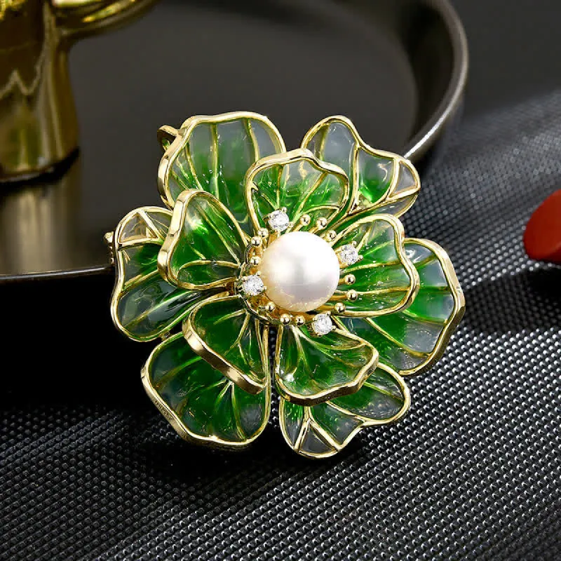 Women's Green Peony Gold Plated Enamel Brooch sold by FloralTrip