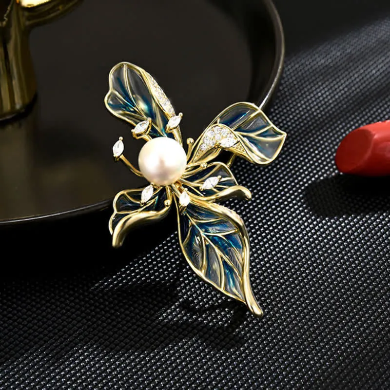Women's Luxury Blue Iris Pearl Decoration Brooch sold by FloralTrip