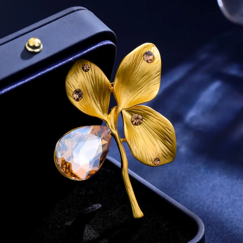 Women's Autumn Gold Maple Leaf Crystal Brooch sold by FloralTrip