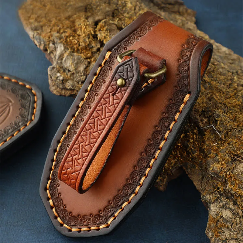 Leaves Embossing Pattern Folding Knife Sheath Leather Belt Bag sold by FloralTrip product image thumbnail 5