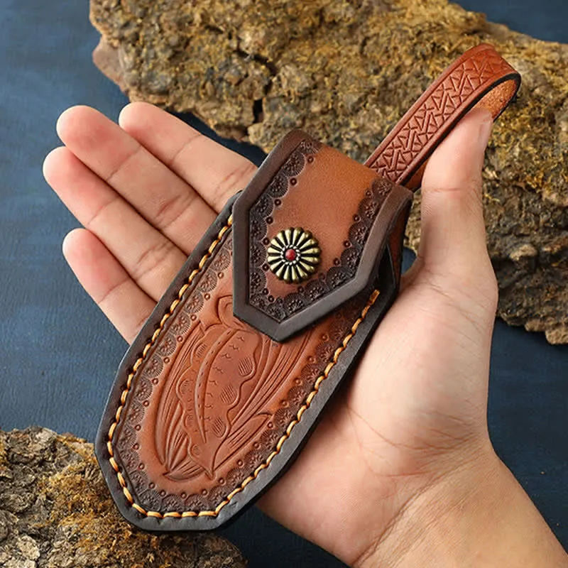 Leaves Embossing Pattern Folding Knife Sheath Leather Belt Bag sold by FloralTrip product image thumbnail 2