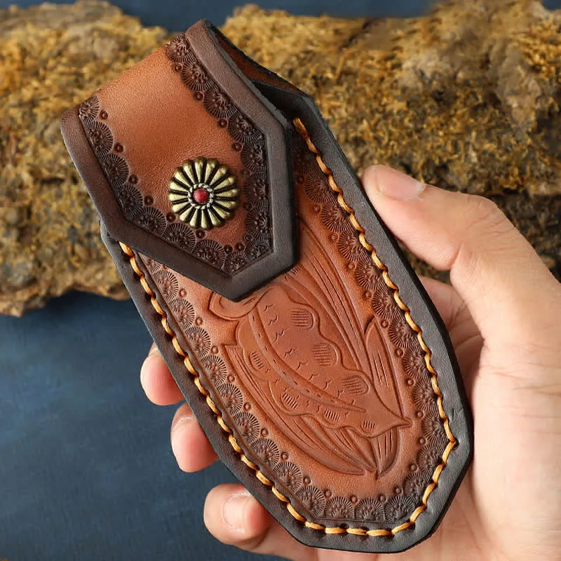 Leaves Embossing Pattern Folding Knife Sheath Leather Belt Bag sold by FloralTrip product image thumbnail 4