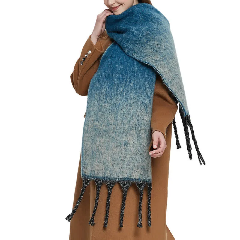 Unisex Gradient Color Tassels Cold Weather Roving Scarf sold by FloralTrip