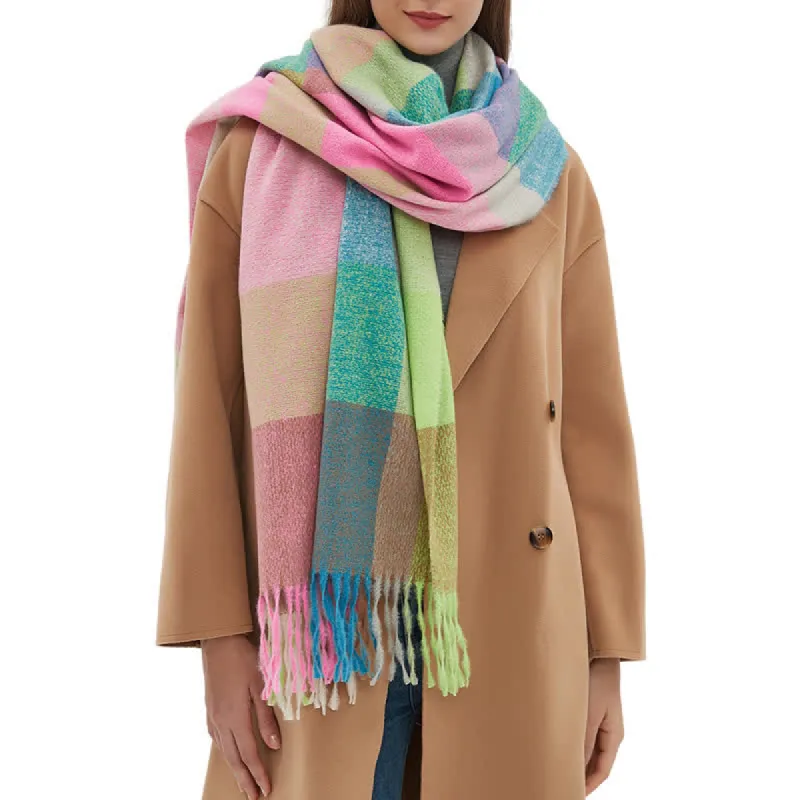 Unisex Rainbow Plaid Thickened Winter Fringe Scarf sold by FloralTrip