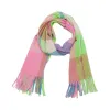 Unisex Rainbow Plaid Thickened Winter Fringe Scarf sold by FloralTrip