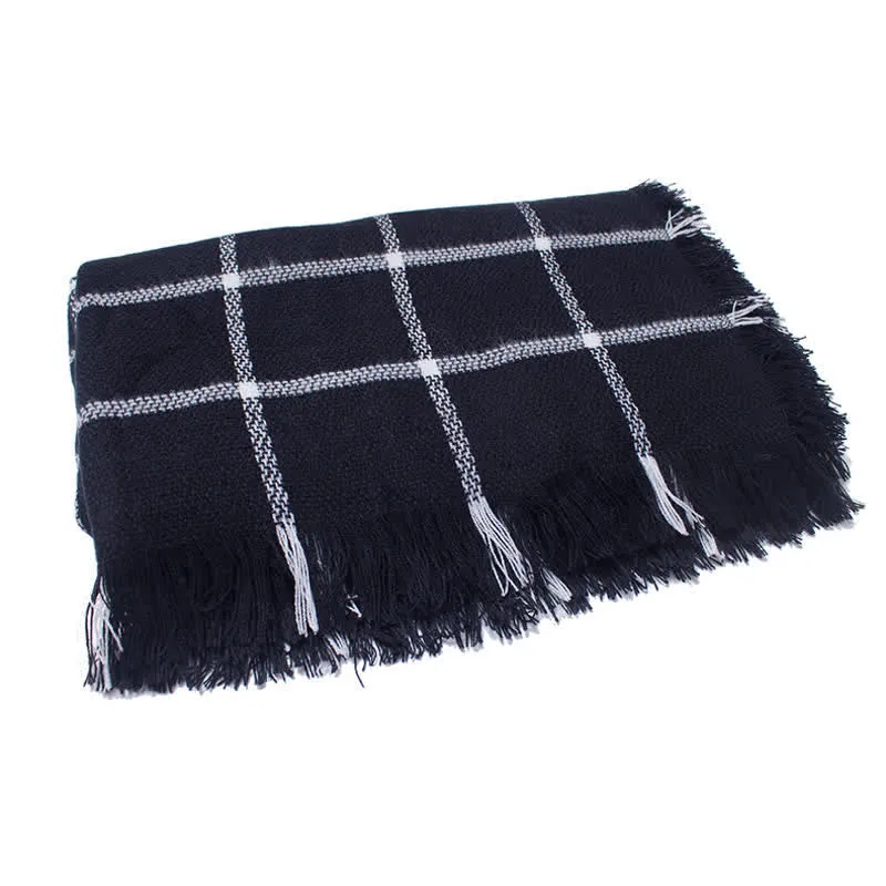 Unisex Transitional Checked Plaid Check Fringe Scarf sold by FloralTrip product image thumbnail 3