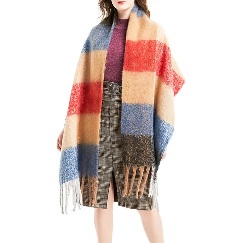 Unisex Oversized Color Block Tassels Roving Scarf sold by FloralTrip product image thumbnail 4