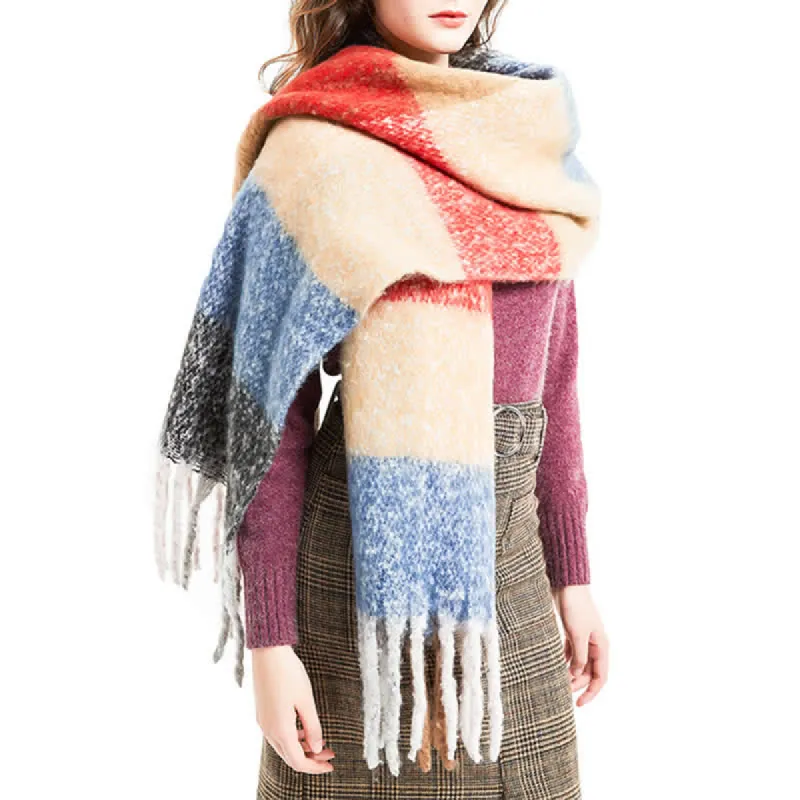 Unisex Oversized Color Block Tassels Roving Scarf sold by FloralTrip