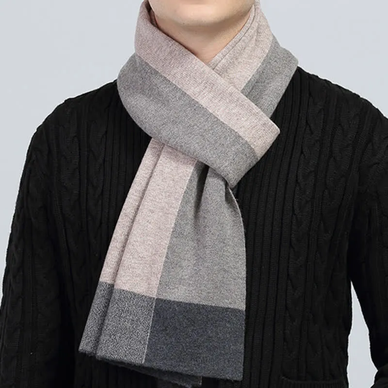 Men's Plaid Checked Contrast Color Block Wool Scarf sold by FloralTrip