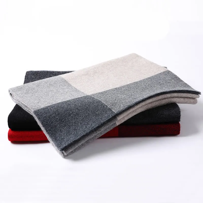 Men's Plaid Checked Contrast Color Block Wool Scarf sold by FloralTrip product image thumbnail 3