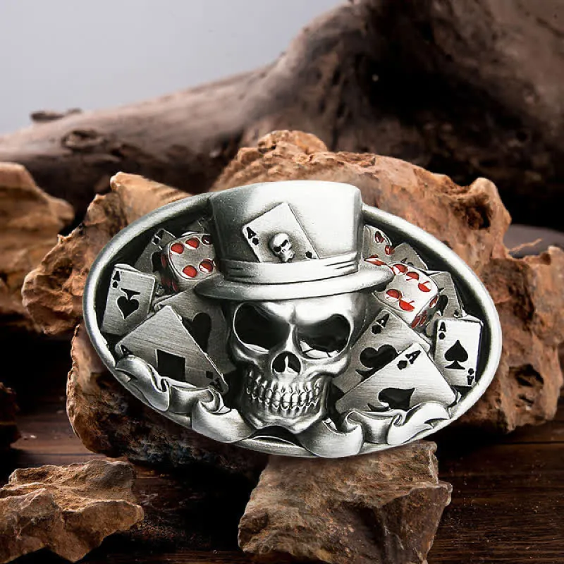 Men's DIY Skull Poker Dice Oval Buckle Leather Belt sold by FloralTrip