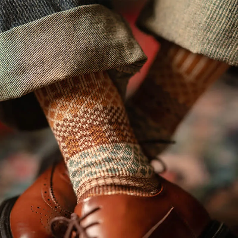 Retro Diamond Ethnic Design Cotton Crew Socks sold by FloralTrip