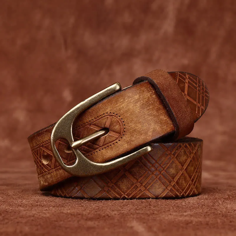 Personalized Diamond Embossed Thicken Leather Belt sold by FloralTrip