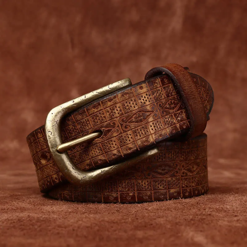 Western Carved Embossed Pattern Thicken Leather Belt sold by FloralTrip