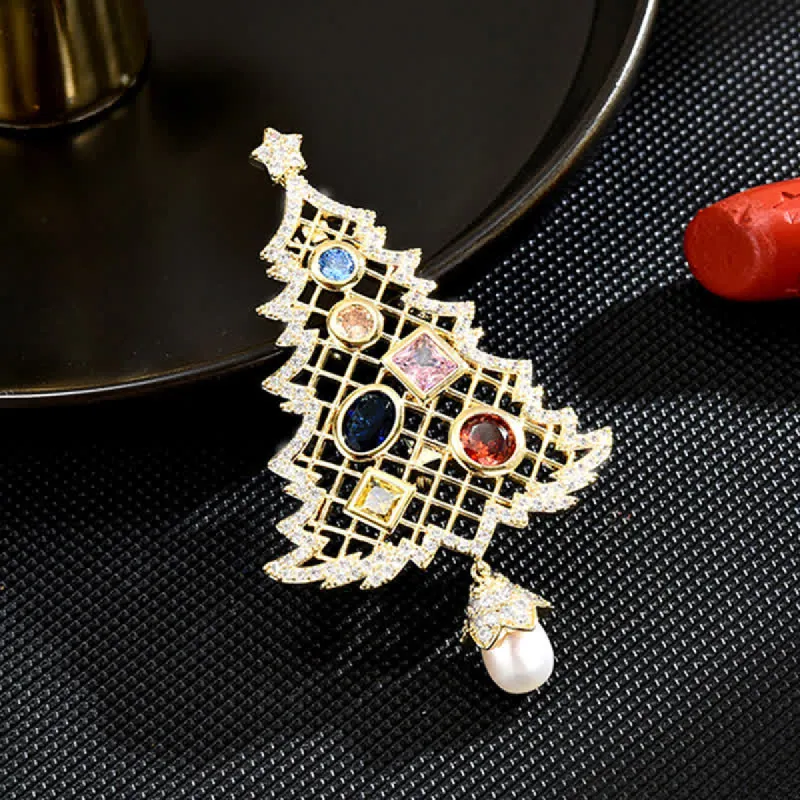 Women's Cubic Zirconia Multicolor Christmas Tree Brooch sold by FloralTrip