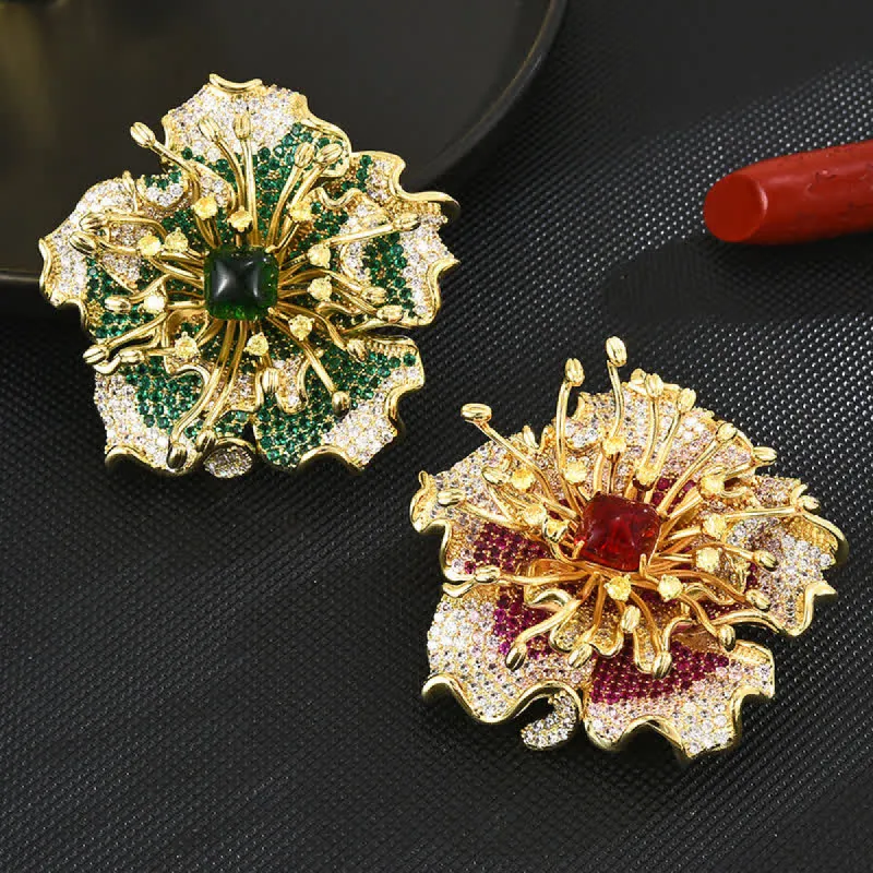 Women's Luxury Colored Cubic Zircon Retro Flower Brooch sold by FloralTrip