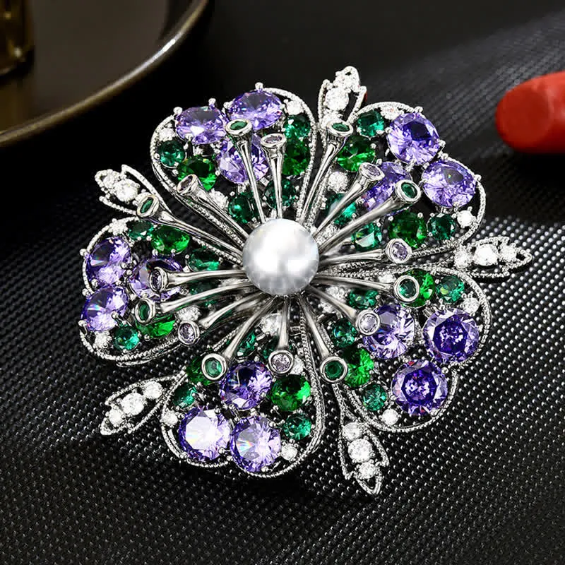 Women's Elagant Floral Colored Zircon Pearl Brooch sold by FloralTrip product image thumbnail 3