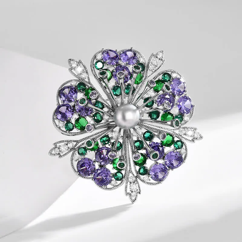 Women's Elagant Floral Colored Zircon Pearl Brooch sold by FloralTrip product image thumbnail 2