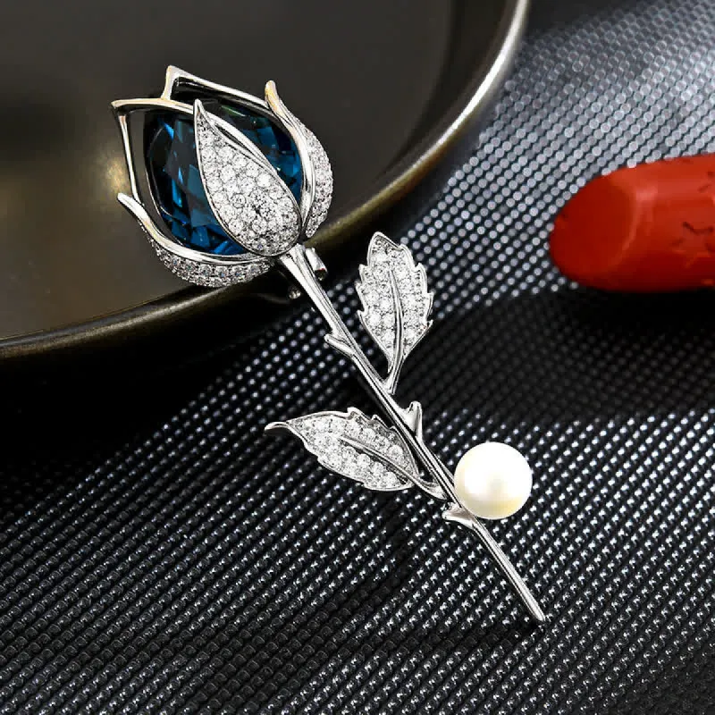 Women's Classy Blue Tulip Created Crystal Brooch sold by FloralTrip