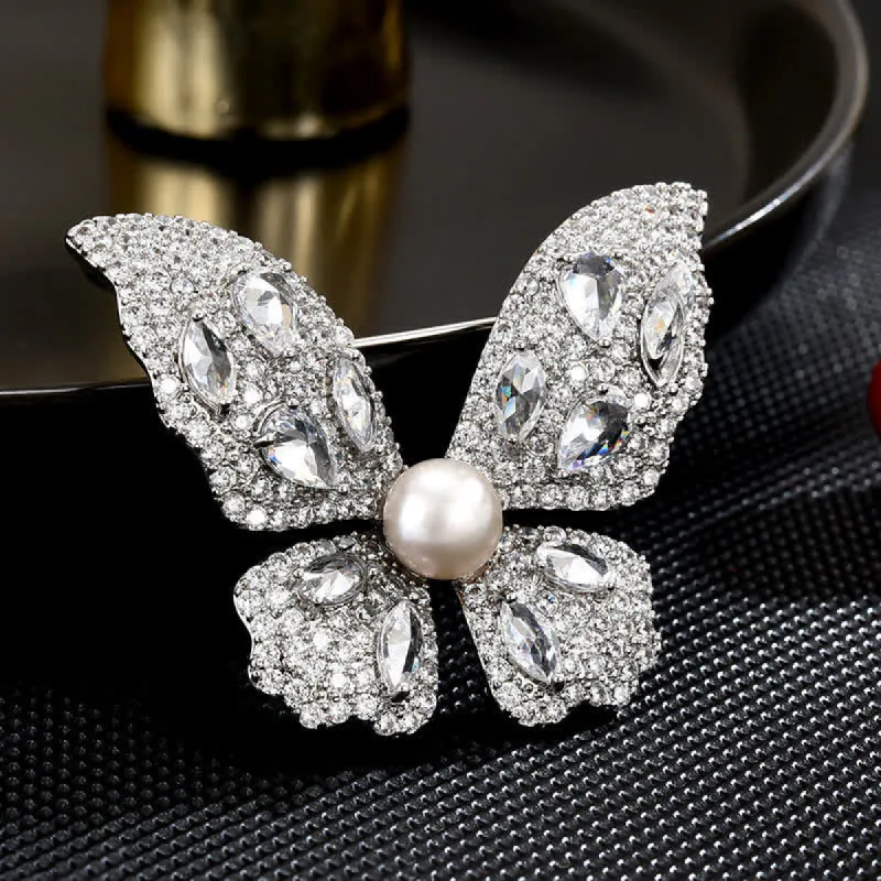 Women's Sparkling Zircon Pearl Butterfly Brooch sold by FloralTrip