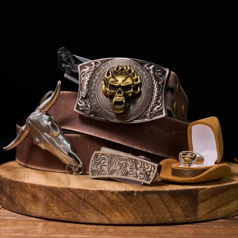 Skull DIY Hidden Knife Belt Buckle Longhorn Pendant Bull Ring Bundle Set sold by FloralTrip
