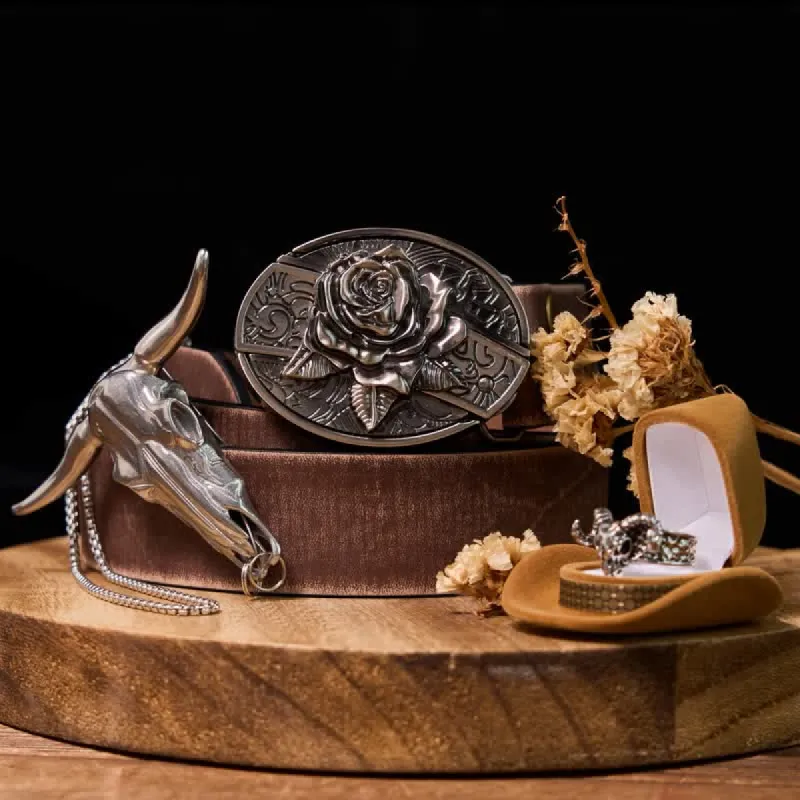 Rose DIY Hidden Knife Belt Buckle Longhorn Pendant Goat Ring Bundle Set sold by FloralTrip