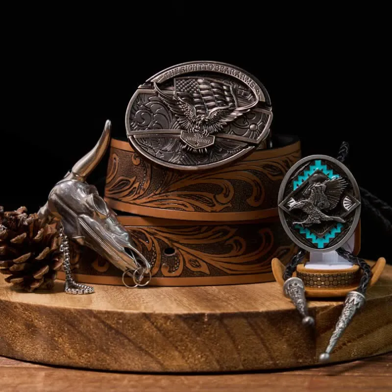 Eagle Flag DIY Hidden Knife Belt Buckle Longhorn Pendant Eagle Bolo Tie Bundle Set sold by FloralTrip
