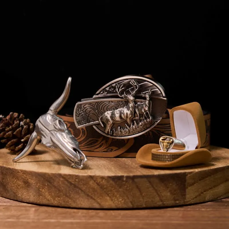 Deer DIY Hidden Knife Belt Buckle Longhorn Pendant Bull Ring Bundle Set sold by FloralTrip