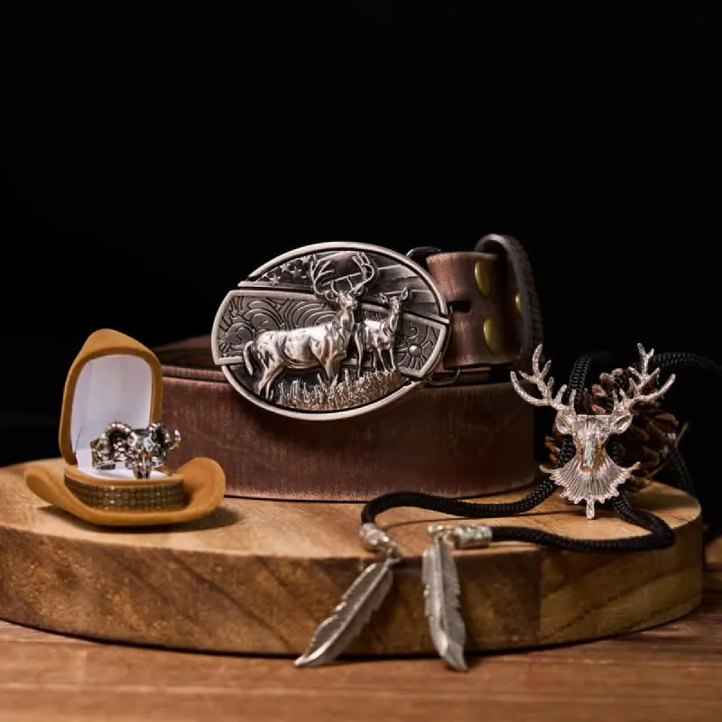 Deer DIY Hidden Knife Belt Buckle Bolo Tie Ghost Goat Ring Bundle Set sold by FloralTrip