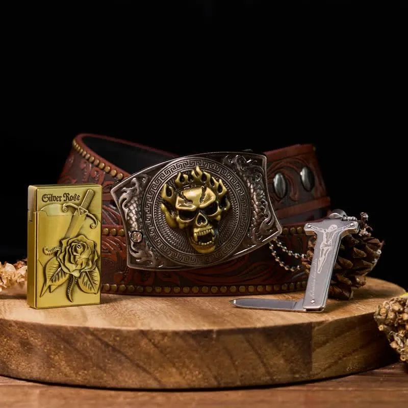Skull DIY Hidden Knife Belt Buckle Rose Lighter Jesus Cross Necklace Bundle Set sold by FloralTrip