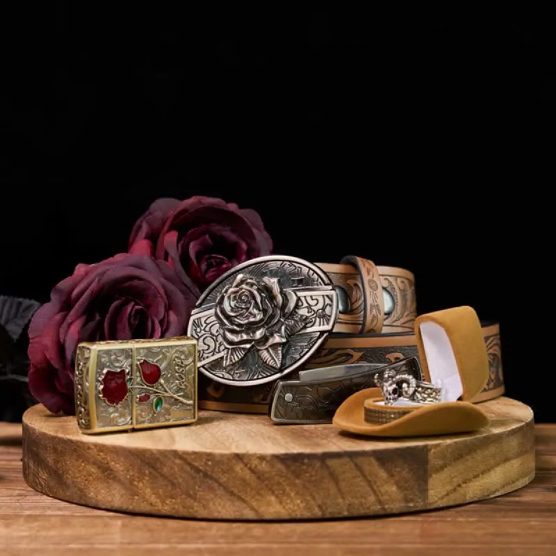Rose DIY Hidden Knife Belt Buckle Lighter Ghost Goat Ring Bundle Set sold by FloralTrip