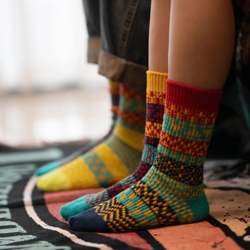 Colorful Ethnic Patterns Striped Cotton Crew Socks sold by FloralTrip