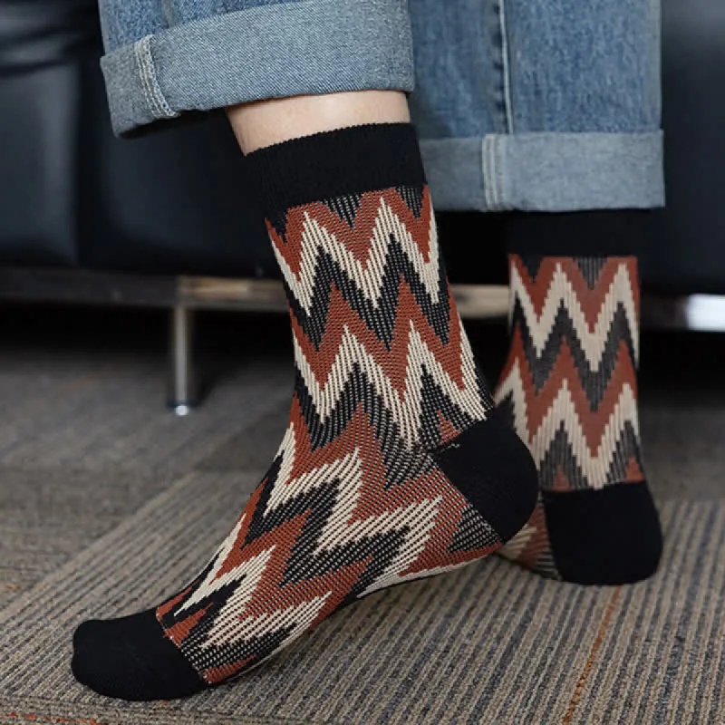 Funky Retro Zigzag Pattern Cotton Crew Socks sold by FloralTrip