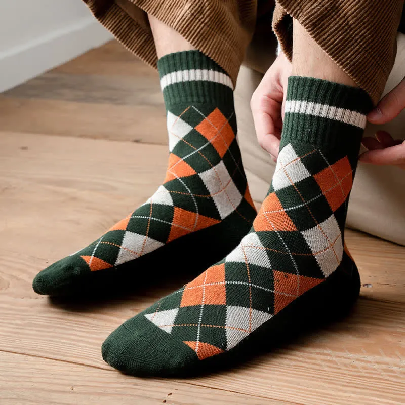 Diamond Checked British Style Cotton Crew Socks sold by FloralTrip