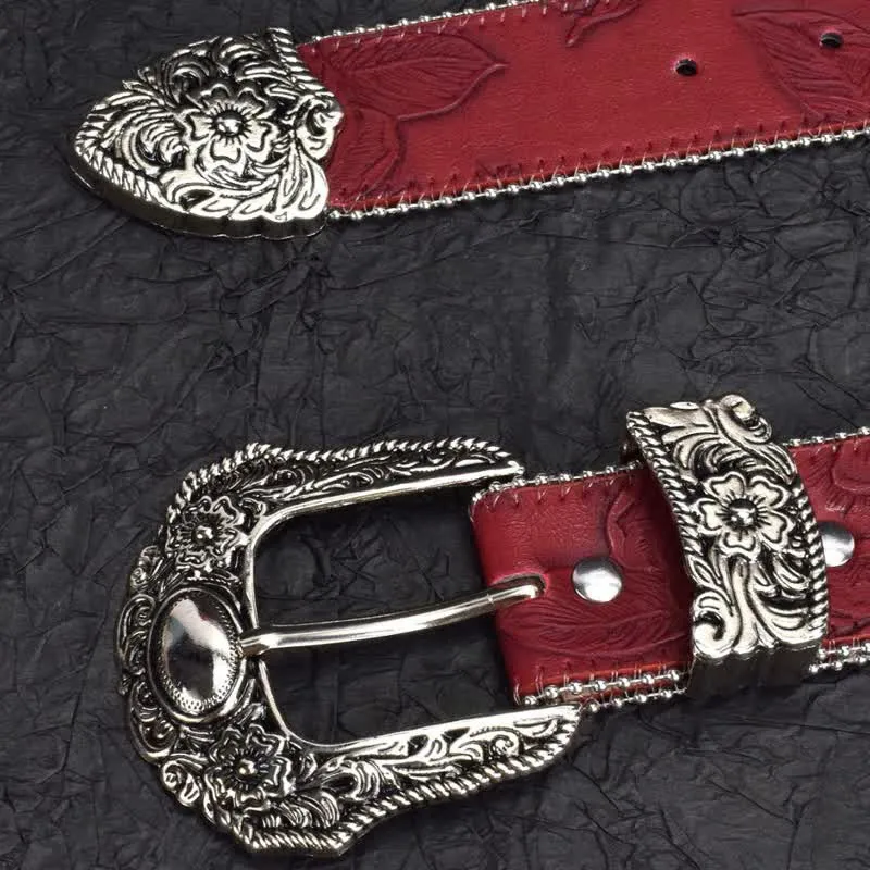 Women's Vintage-Style Dark Red Chain Beaded Leather Belt sold by FloralTrip product image thumbnail 4