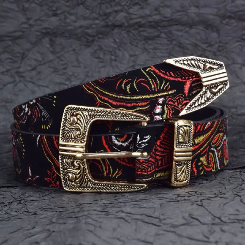 Women's Embroidered Colorful Floral Patterns Leather Belt sold by FloralTrip