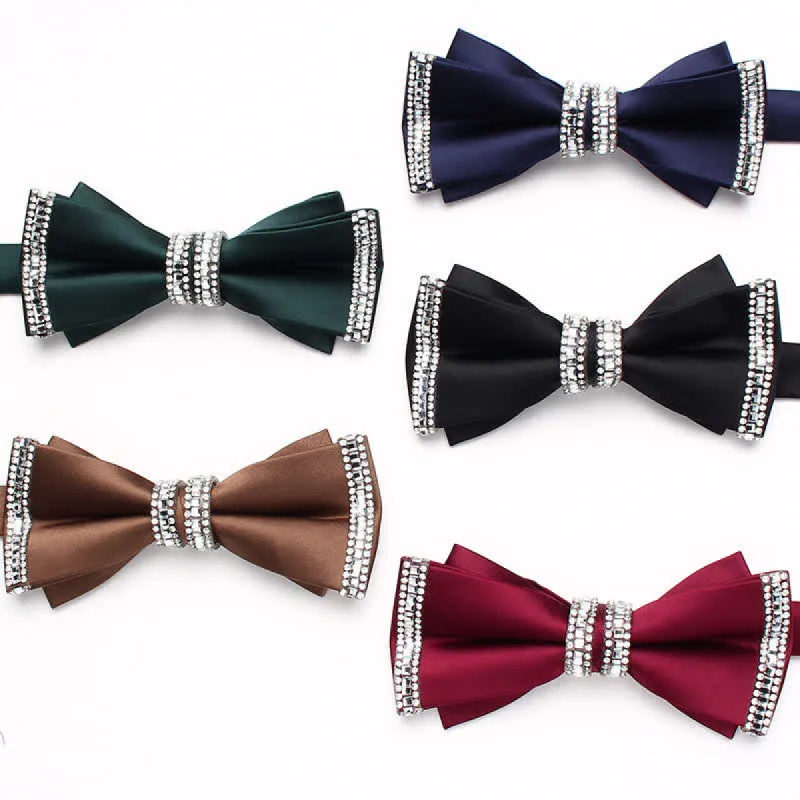 Men's Solid Color Shimmering Rhinestone Double Layers Bow Tie sold by FloralTrip
