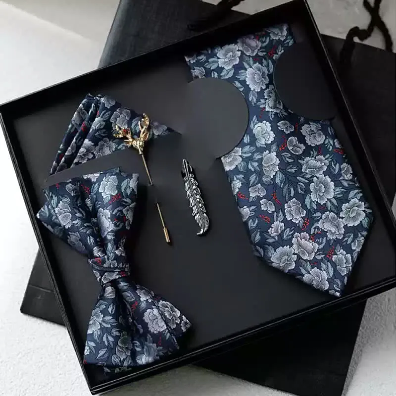 5Pcs Men's Navy & Gray Rose Floral Bow Ties Gift Box sold by FloralTrip