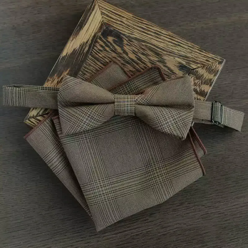 5Pcs Men's Vintage Coffee Brown Plaid Bow Ties Gift Box sold by FloralTrip product image thumbnail 5