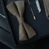 5Pcs Men's Vintage Coffee Brown Plaid Bow Ties Gift Box sold by FloralTrip