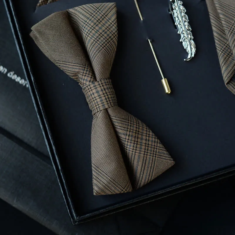 5Pcs Men's Vintage Coffee Brown Plaid Bow Ties Gift Box sold by FloralTrip product image thumbnail 3