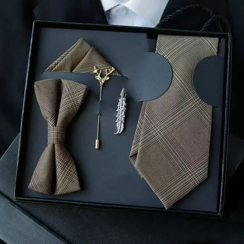5Pcs Men's Vintage Coffee Brown Plaid Bow Ties Gift Box sold by FloralTrip