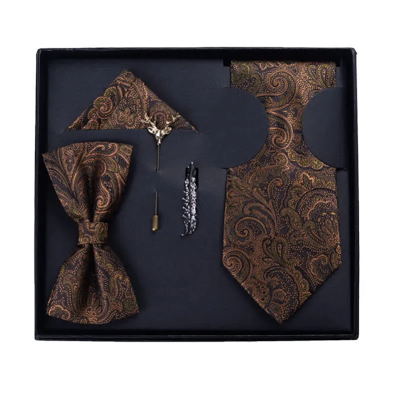 5Pcs Men's Dark Brown & Black Paisley Bow Ties Gift Box sold by FloralTrip