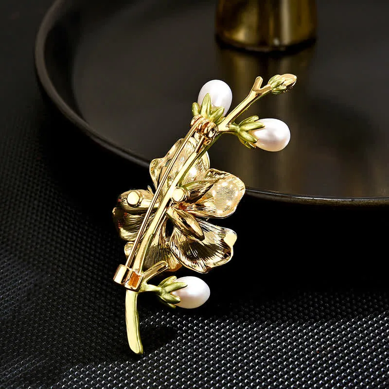 Women's Blue Enamel Magnolia Flower Faux Pearl Brooch sold by FloralTrip product image thumbnail 4