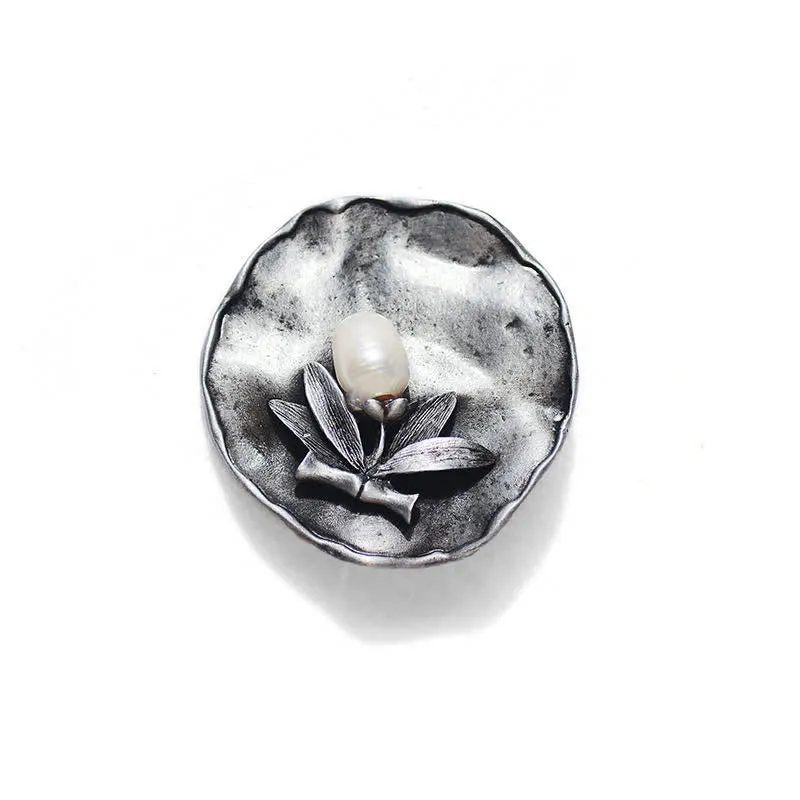 Women's Retro Round Bamboo Pearl Decoration Brooch sold by FloralTrip product image thumbnail 4