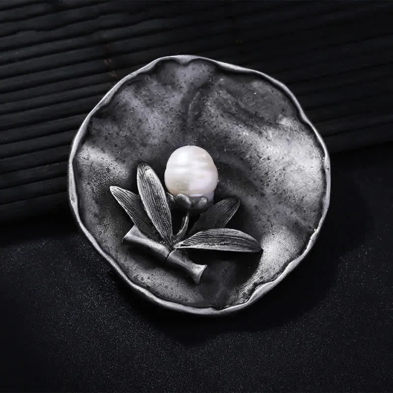 Women's Retro Round Bamboo Pearl Decoration Brooch sold by FloralTrip