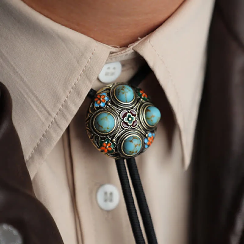 Ancient Blue Turquoise Enamel Flower Bolo Tie sold by FloralTrip