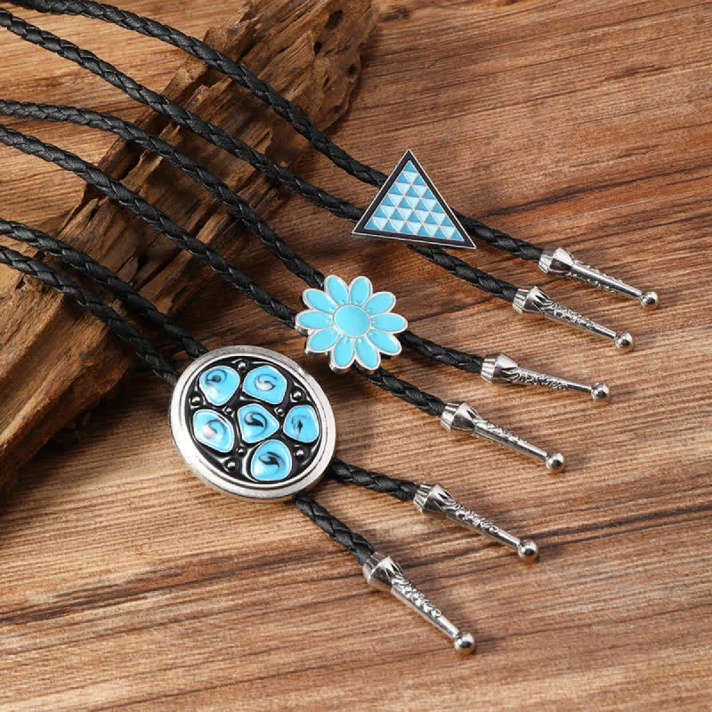 Blue Enameled Oval Flowers Triangle Bolo Tie sold by FloralTrip